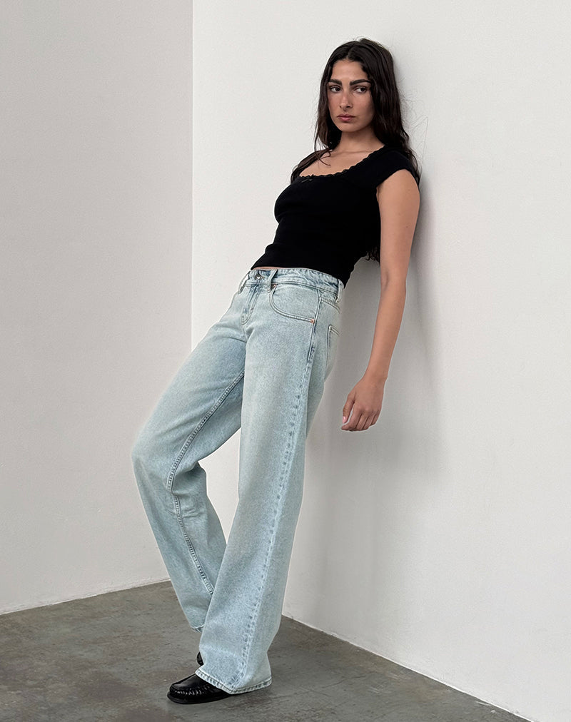 Image of Low Rise Parallel Jeans In Extreme Light Wash Blue
