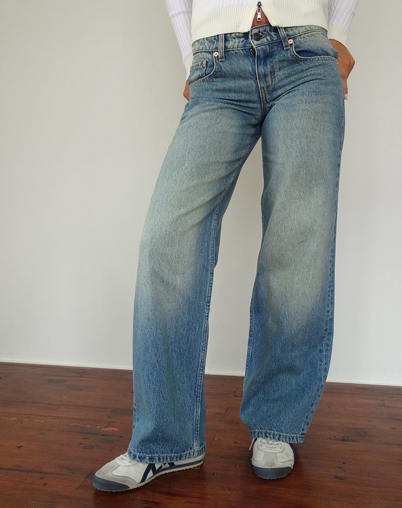 Bright Blue Extra Wide Low Rise Jeans | Roomy – motelrocks-com-us