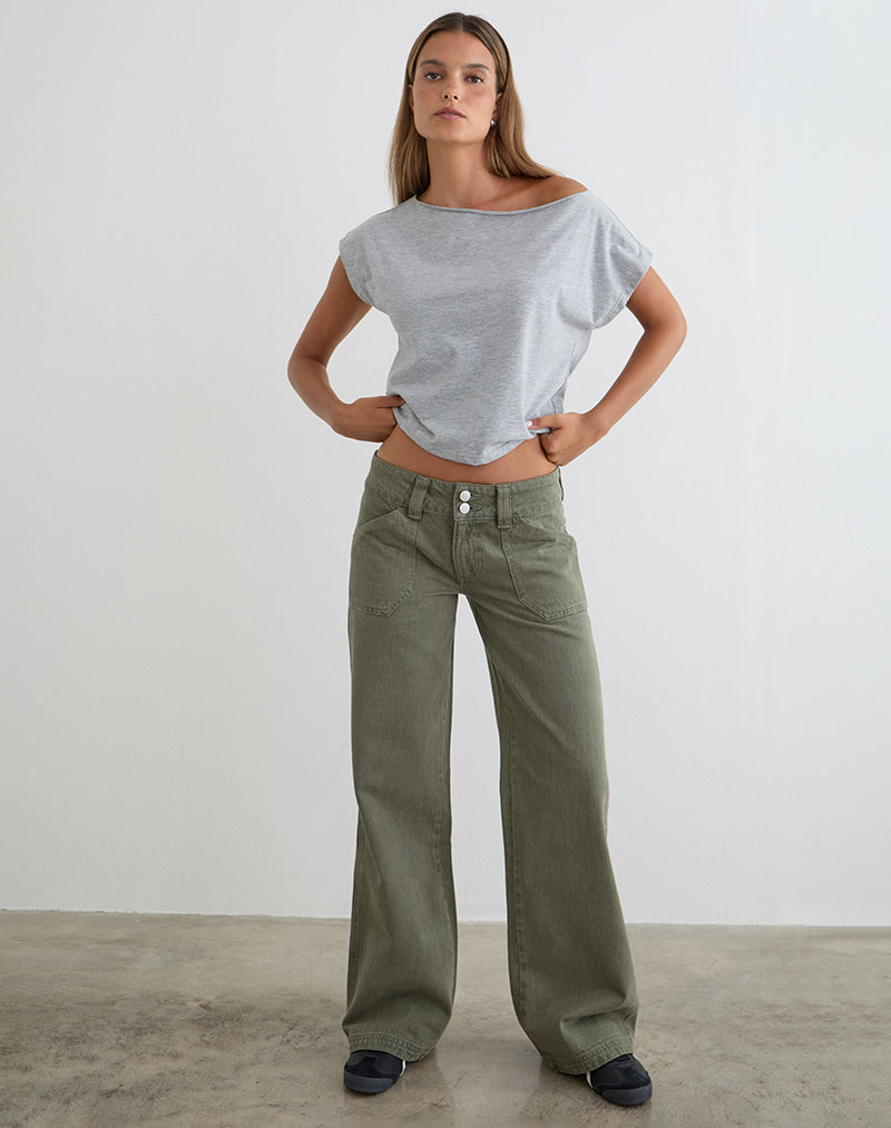 Image of Low Rise Relaxed Cargo Jeans in Olivine