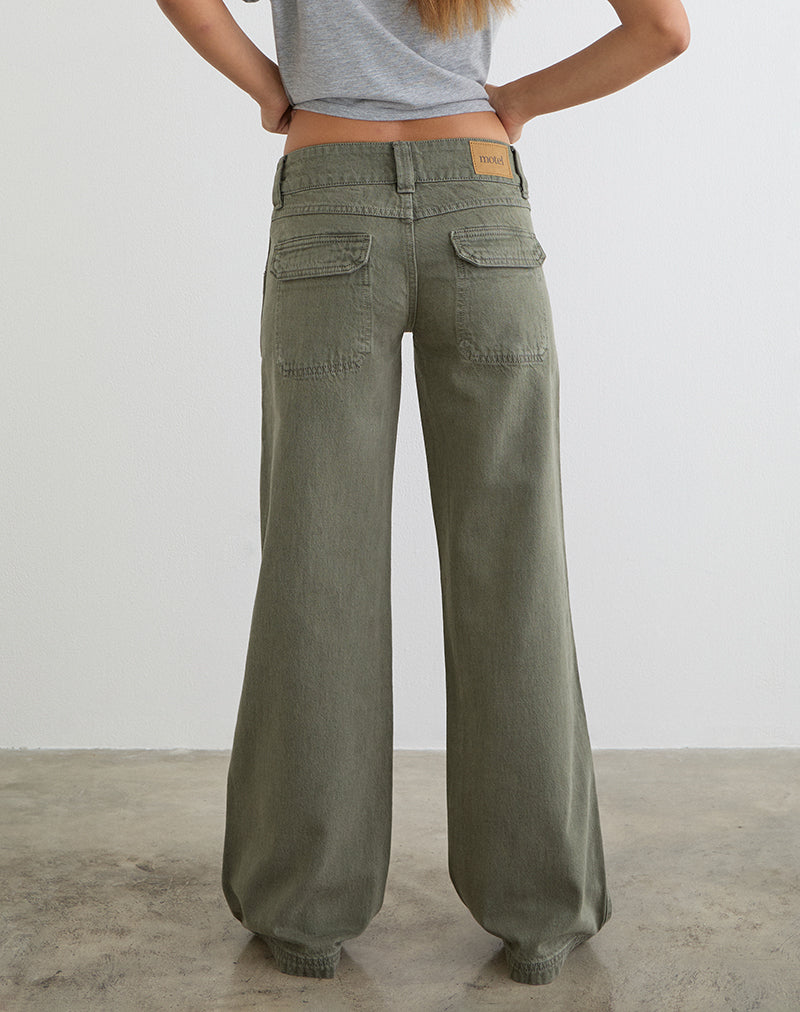 Image of Low Rise Relaxed Cargo Jeans in Olivine