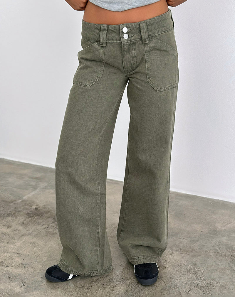 Image of Low Rise Relaxed Cargo Jeans in Olivine