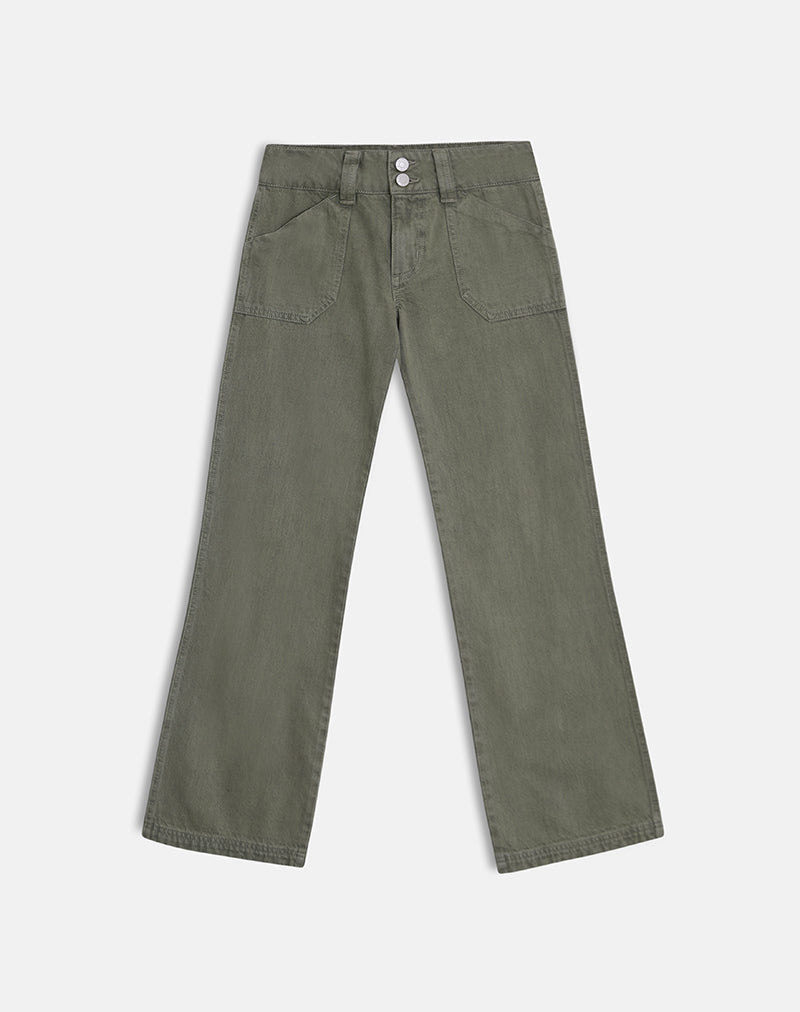 Image of Low Rise Relaxed Cargo Jeans in Olivine