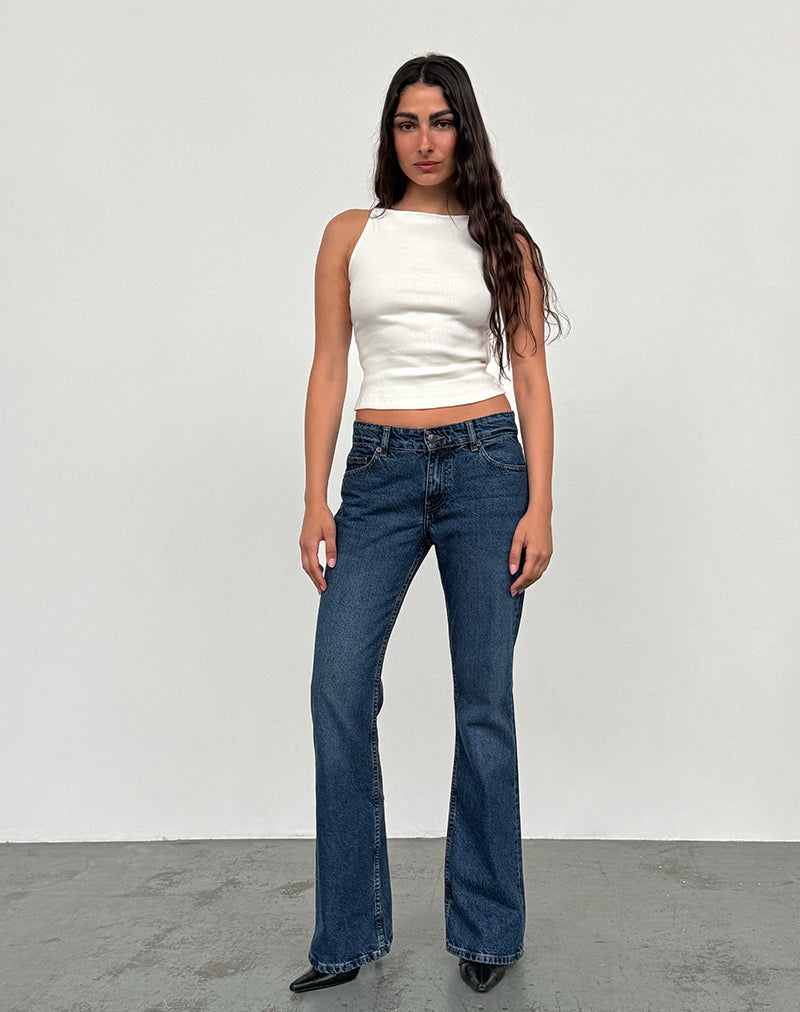 Rigid Low Rise Flare Jeans In Mid Blue Used