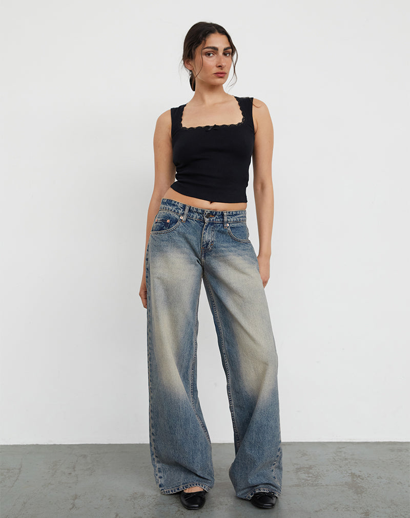 Roomy Extra Wide Low Rise Jeans in Dirty Blue