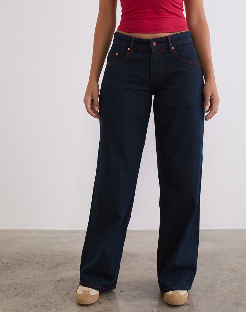 Indigo Red Stitch Low Rise Jeans | Roomy – motelrocks-com-us