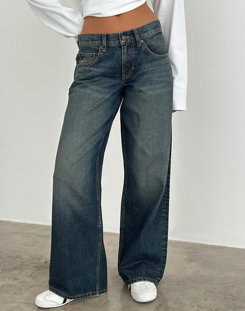 Low Rise Roomy Jeans in Dirty Green