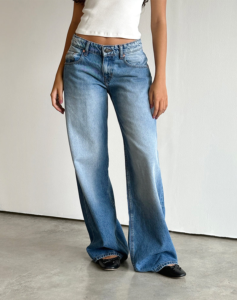 Matal Rocks Marine Blue Wash Extra Wide Low Rise Jeans | Roomy – motelrocks-com-us