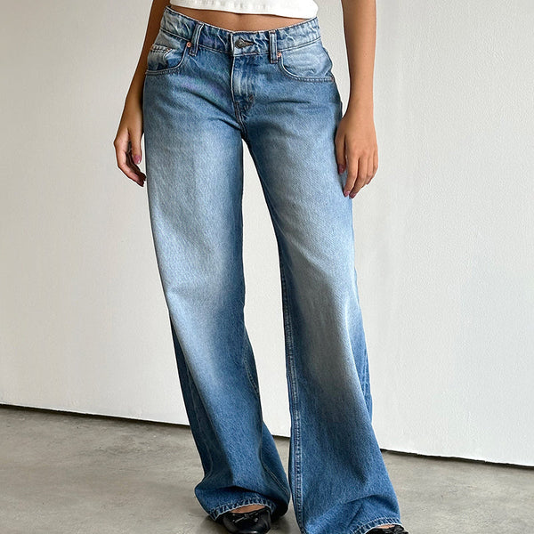 Waylon Low Rise Denim Jeans - Mid Wash Blue