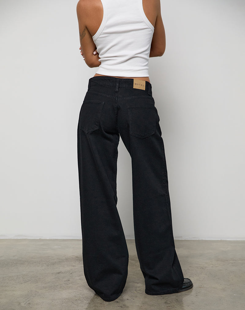 Black Rinse Wide Leg Low Rise Jeans | Roomy – motelrocks-com-us