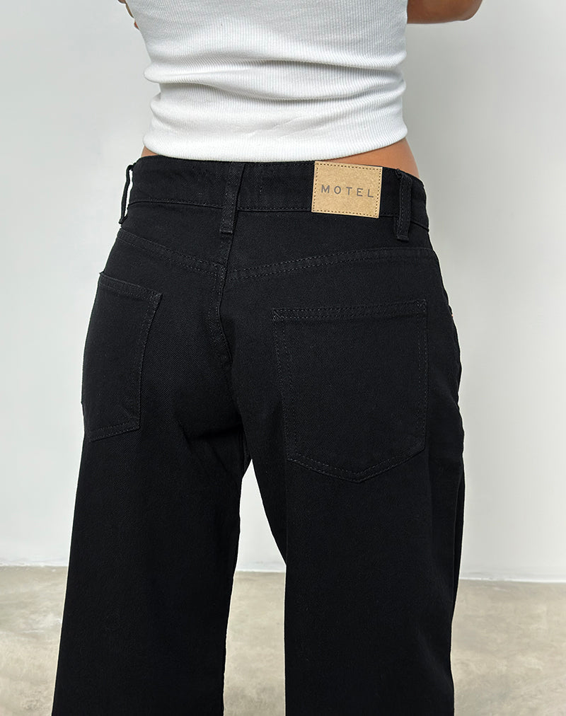 Black Rinse Wide Leg Low Rise Jeans | Roomy – motelrocks-com-us
