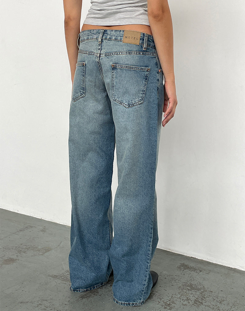【L'Appartement/ Retrove】BLEACH DENIM SK Dark Blue Faded Vintage Asymmetric Slim Fit Low-Rise Denim