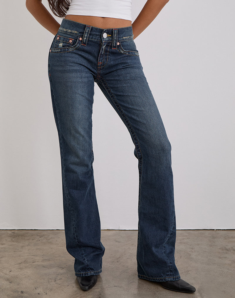 Low Rise Twisted Seam Jeans In Mid Blue Tint
