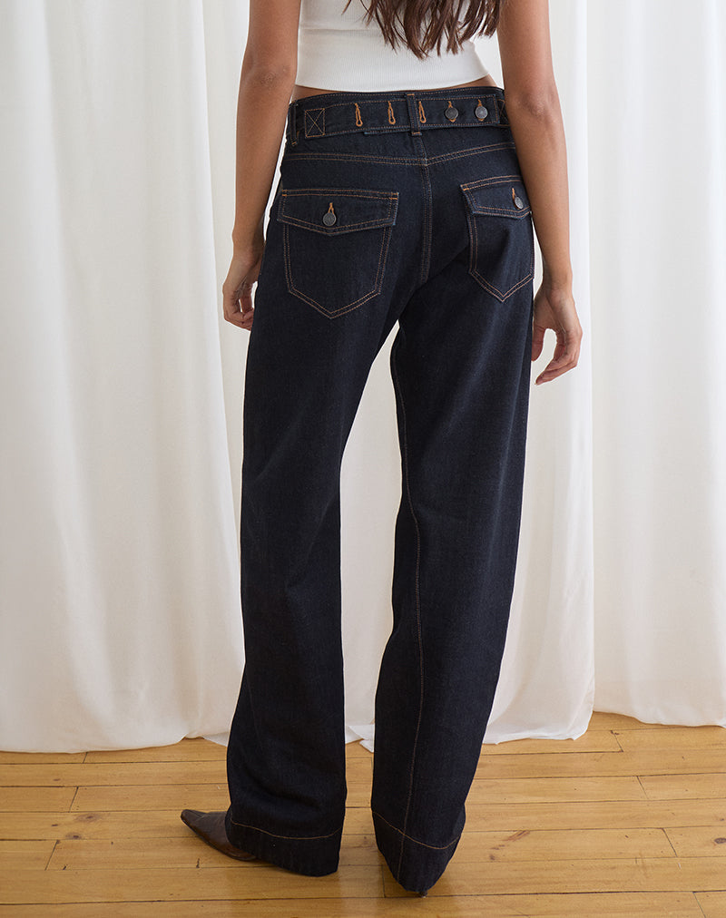 Indigo Low Rise Jeans | Cinch Twisted Seam – motelrocks-com-us