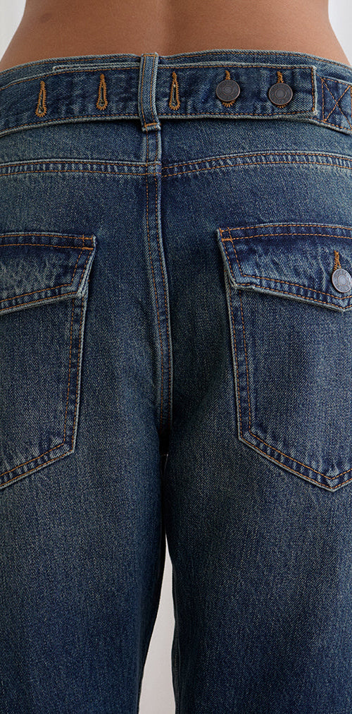 Image of Low Rise Cinch Twisted Seam Jean in Dirty Green