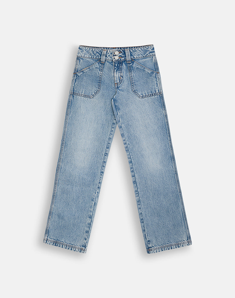 Image of Low Rise Relaxed Cargo Jeans in True Blue