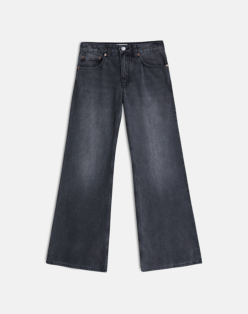 Washed Black Grey Low Rise Jeans | Slouchy Flare – motelrocks-com-us