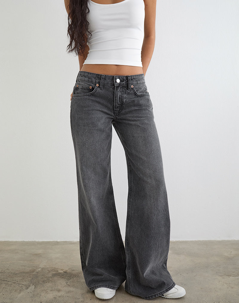 Low Rise Slouchy Flare Jeans in Washed Black Grey