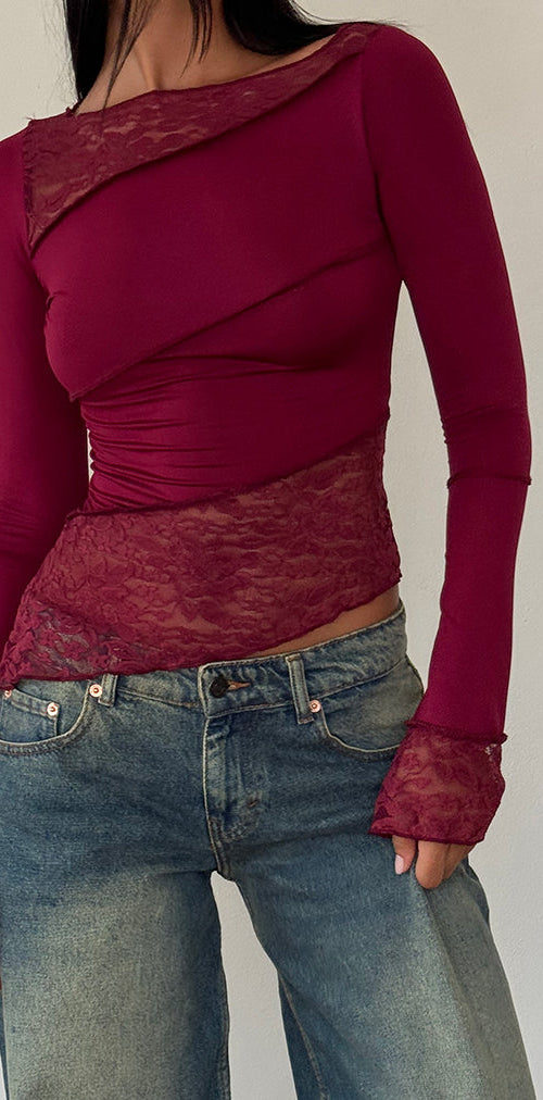Image of Lucca Long Sleeve Top in Burgundy