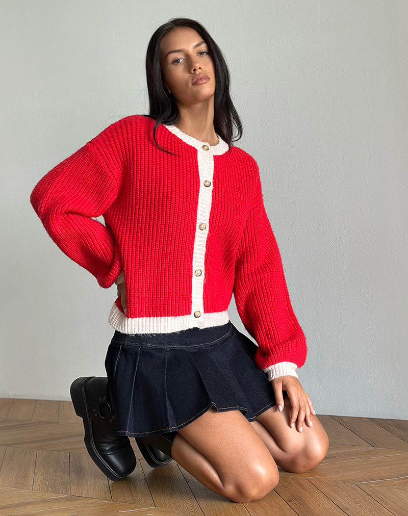 Luciana Contrast Cardigan in Red and Pink