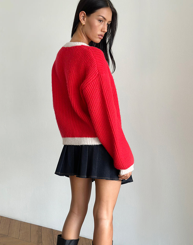 Image of Luciana Contrast Cardigan in Red and Pink