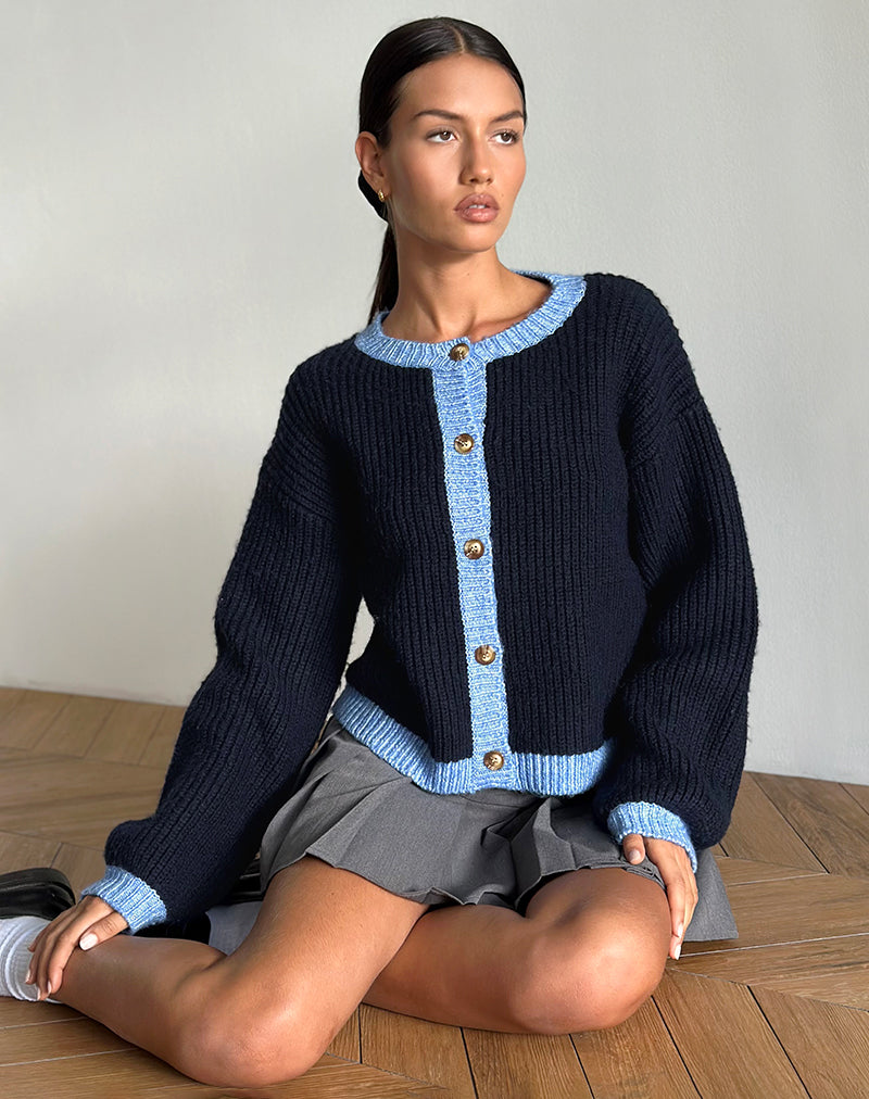 Image of Luciana Cardigan in Contrast Navy