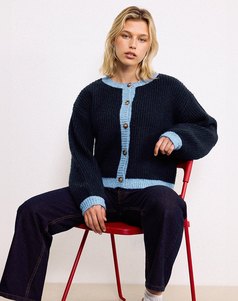 Image of Luciana Cardigan in Contrast Navy