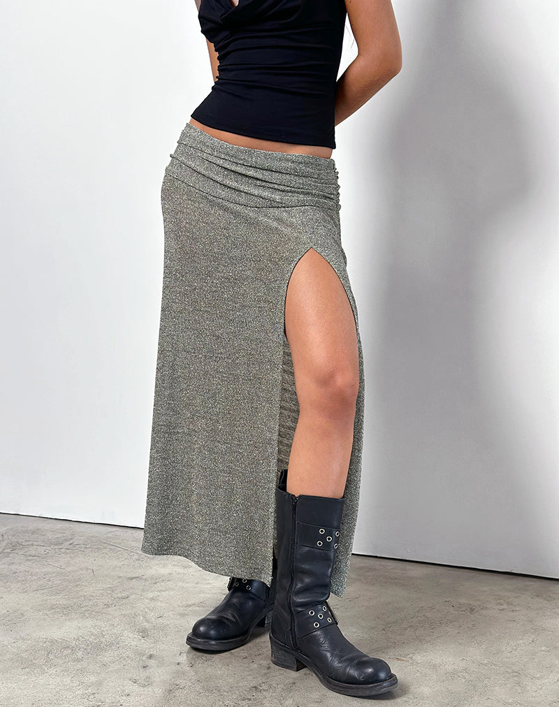 Khaki Glitter Knit Midi Skirt | Luciara – motelrocks-com-us