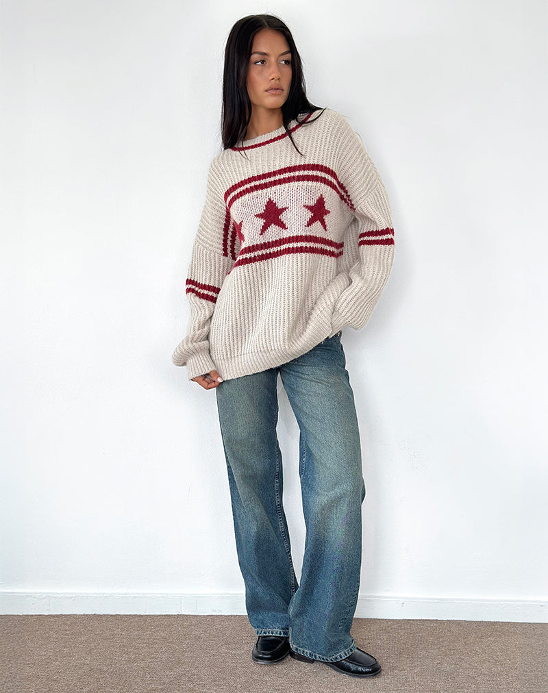 Image of Lulees Oversized Jumper in Oat with Star Stripe