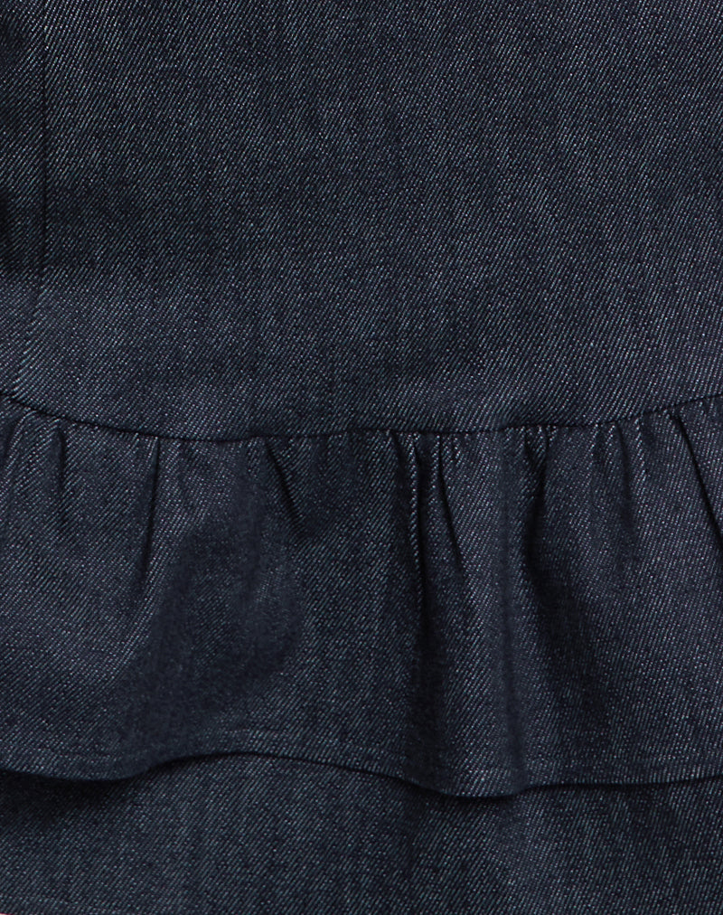 Luminis Mini Dress in Dark Denim Indigo , Frill , Zip Up