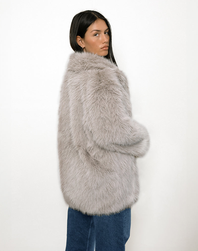 Image of Lupita Jacket in Faux Fur Taupe