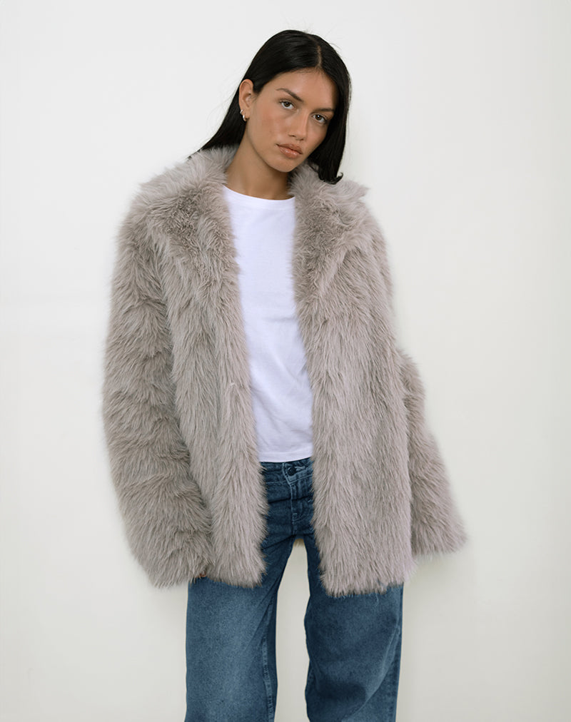 Image of Lupita Jacket in Faux Fur Taupe