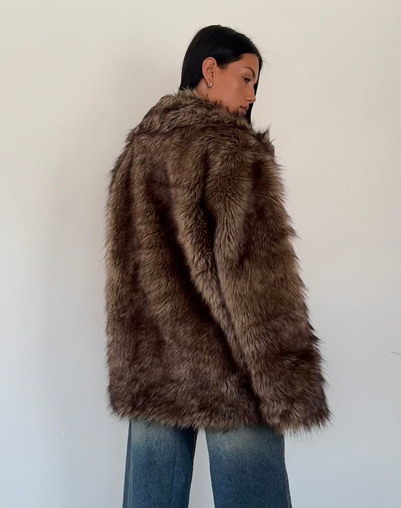 Image of Lupita Jacket in Faux Long Fur Brown