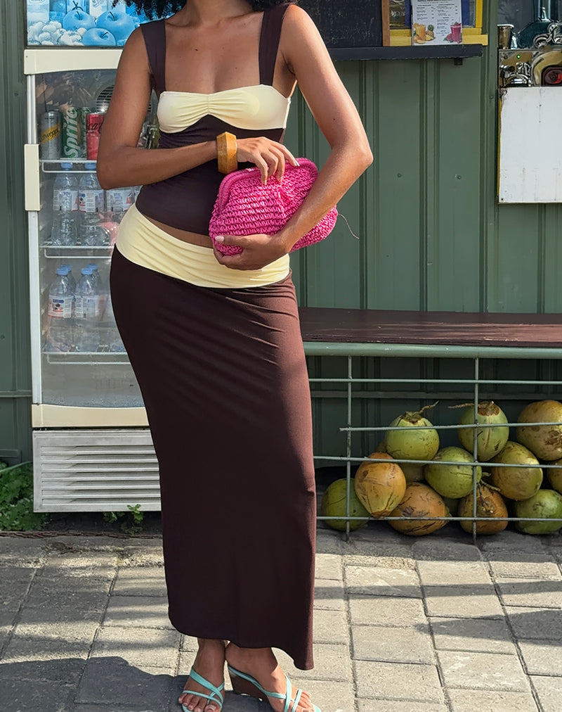 Bitter Chocolate and Lemon Yellow Foldover Maxi Skirt | Olie