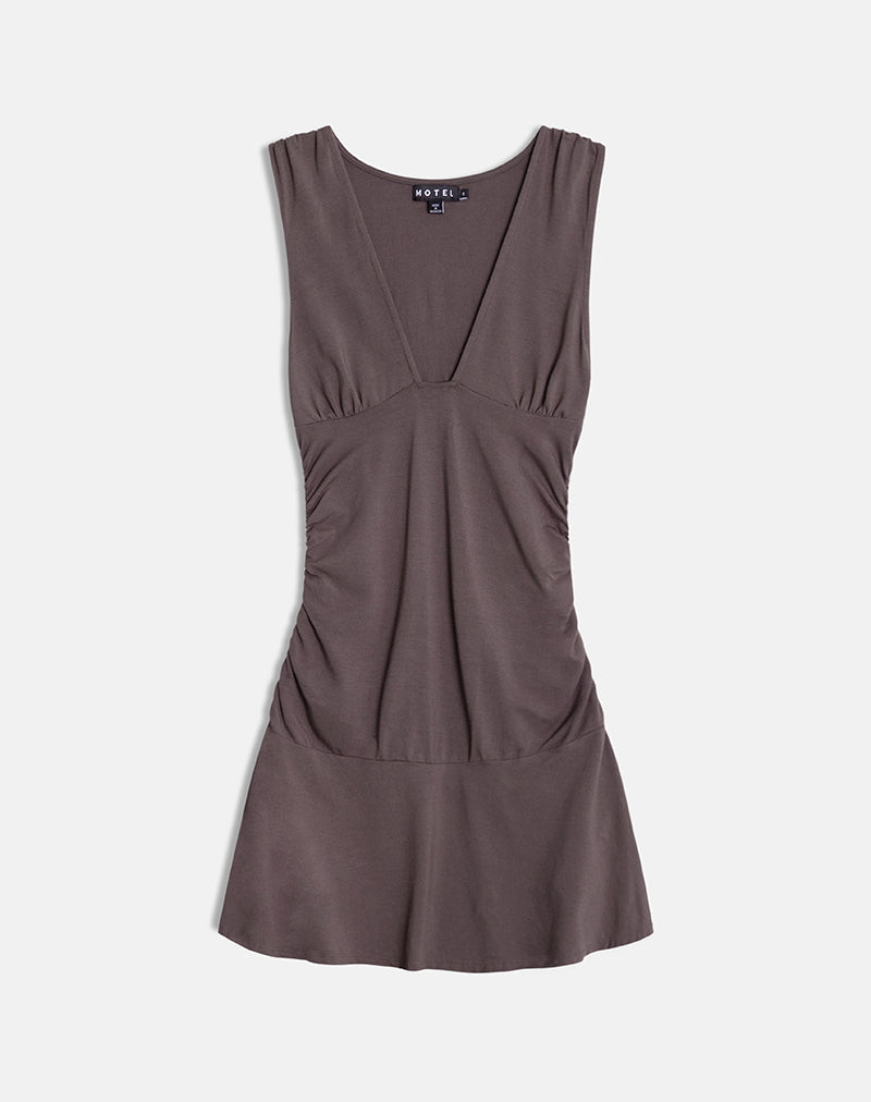 Image of Luscian Plunge Mini Dress in Peppercorn