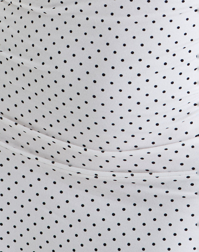 luscian plunge mini dress in micro polka navy Luscian Plunge Mini Dress in White with Micro Polka Black , V Neck
