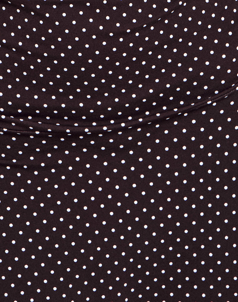 luscian plunge mini dress in micro polka brown Luscian Plunge Mini Dress in Micro Polka Brown