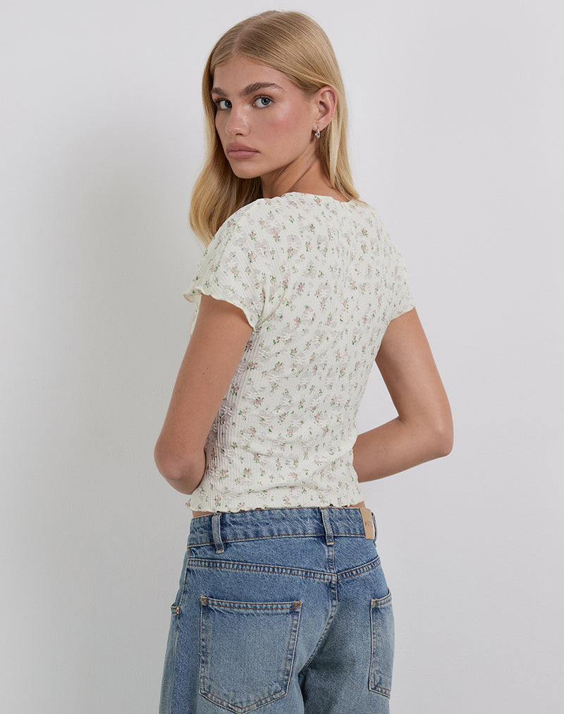 Image of Luyu Short Sleeve Top in Floral Lace Ivory