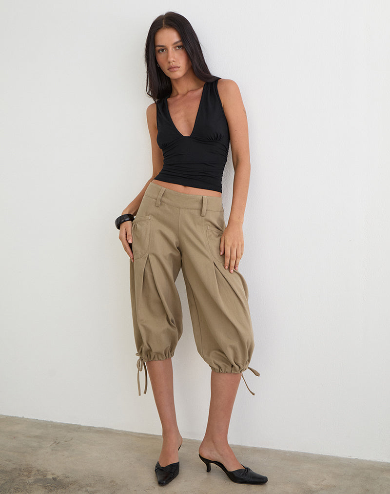 Image of Iria Cargo Capri Trouser in Twill Khaki