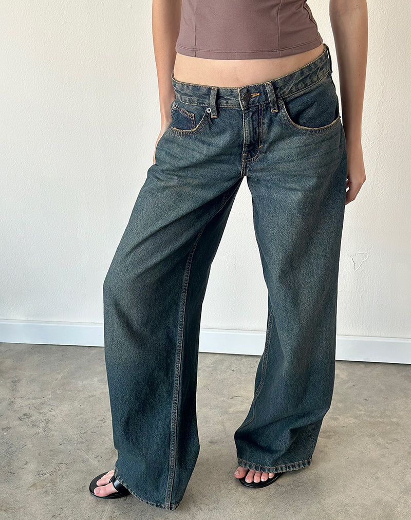 Image of Low Rise Roomy Jeans in Dirty Green