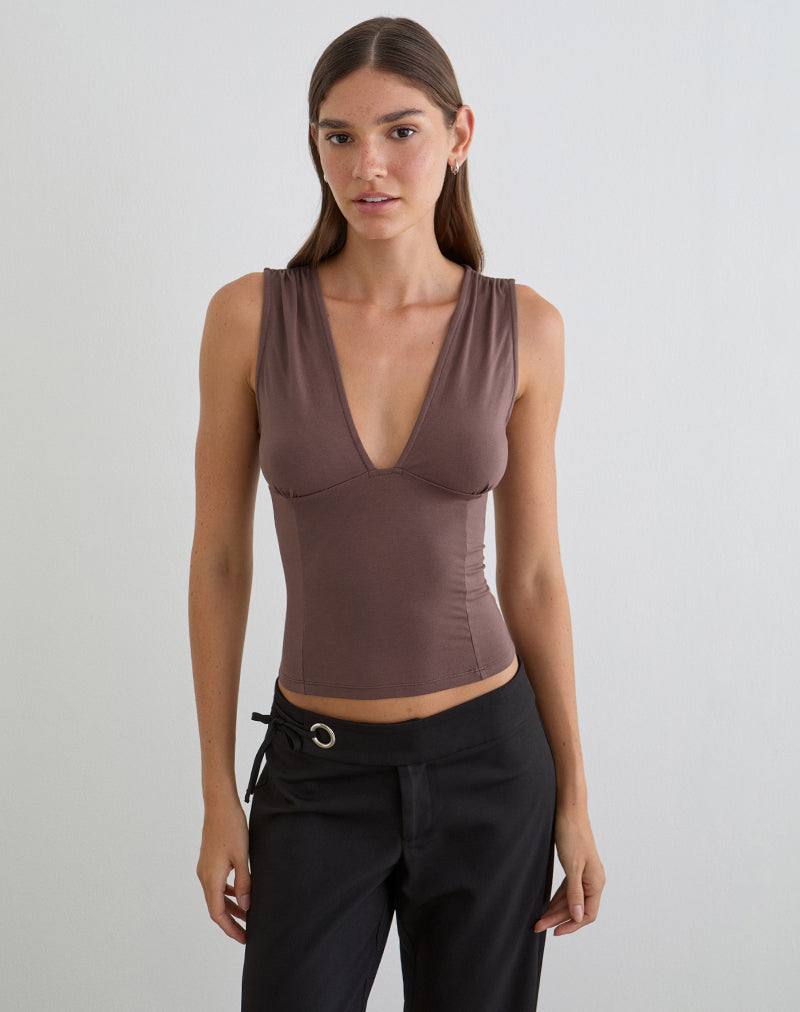 Image of Lynod Plunge Top in Deep Taupe