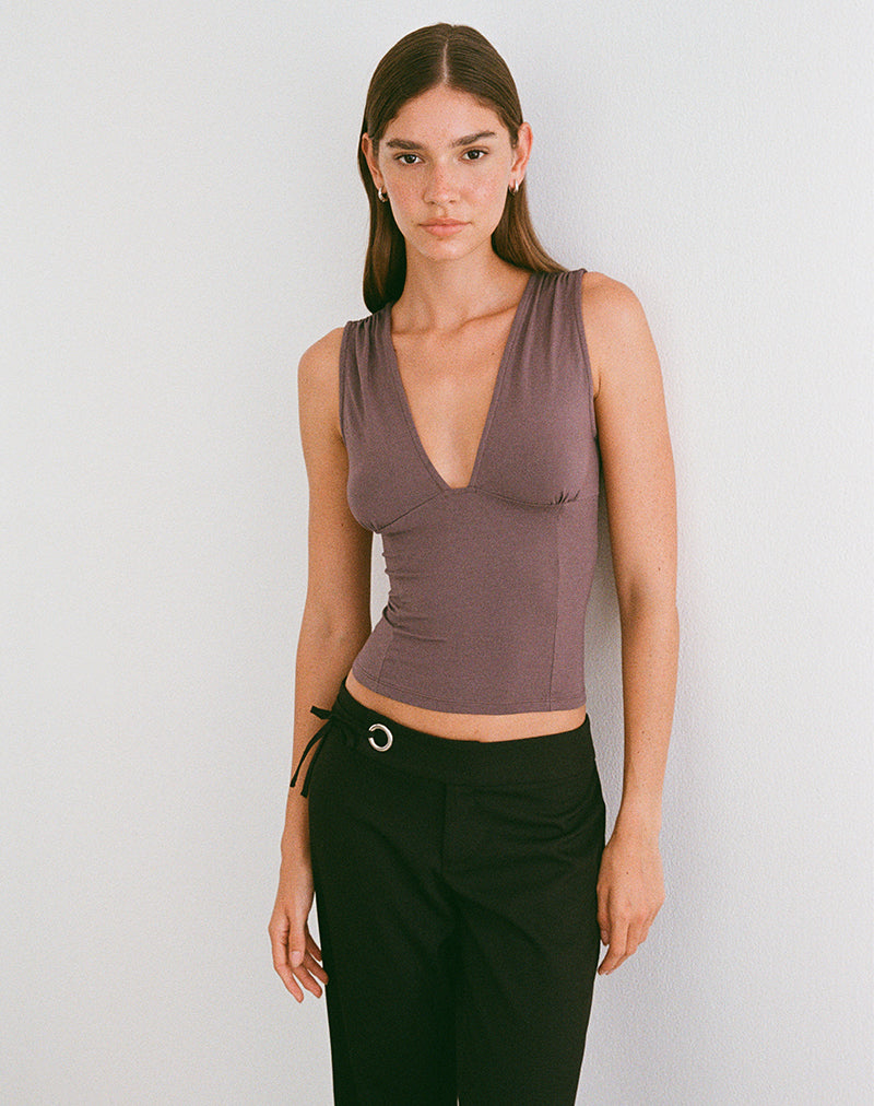 Image of Lynod Plunge Top in Deep Taupe