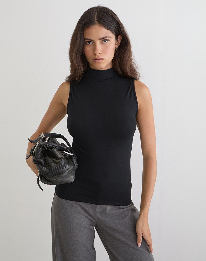 Image of Lysan High Neck Vest Top in Jersey Black