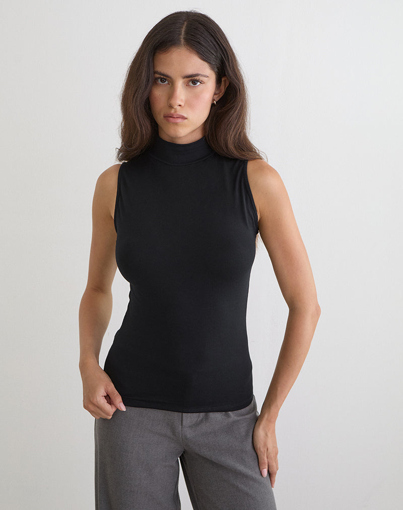 Image of Lysan High Neck Vest Top in Jersey Black
