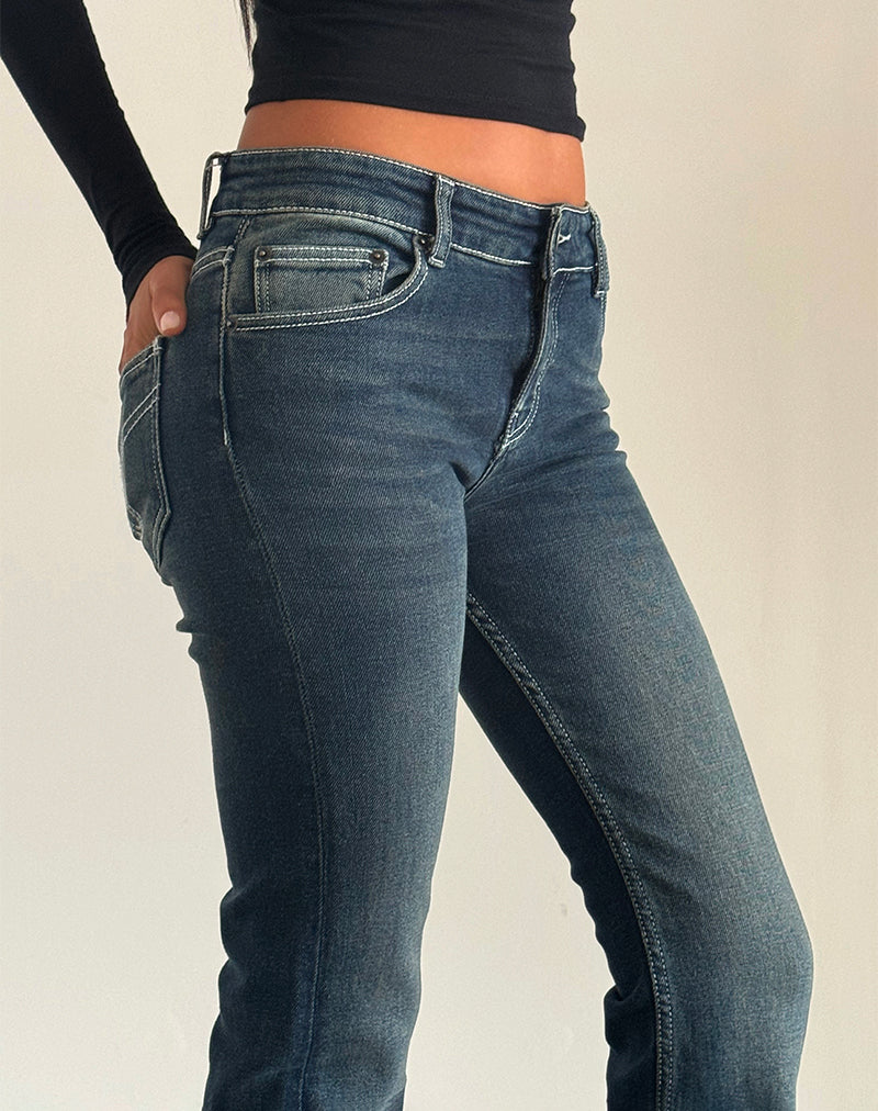 Image of Low Rise Bootleg Jeans in Heavy Stitch Vintage Indigo