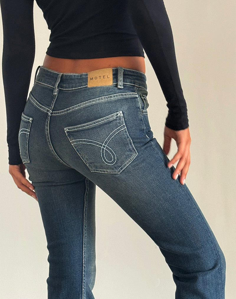 Women s Low Rise Bootleg Jeans in Heavy Stitch Vintage Indigo W36 L32