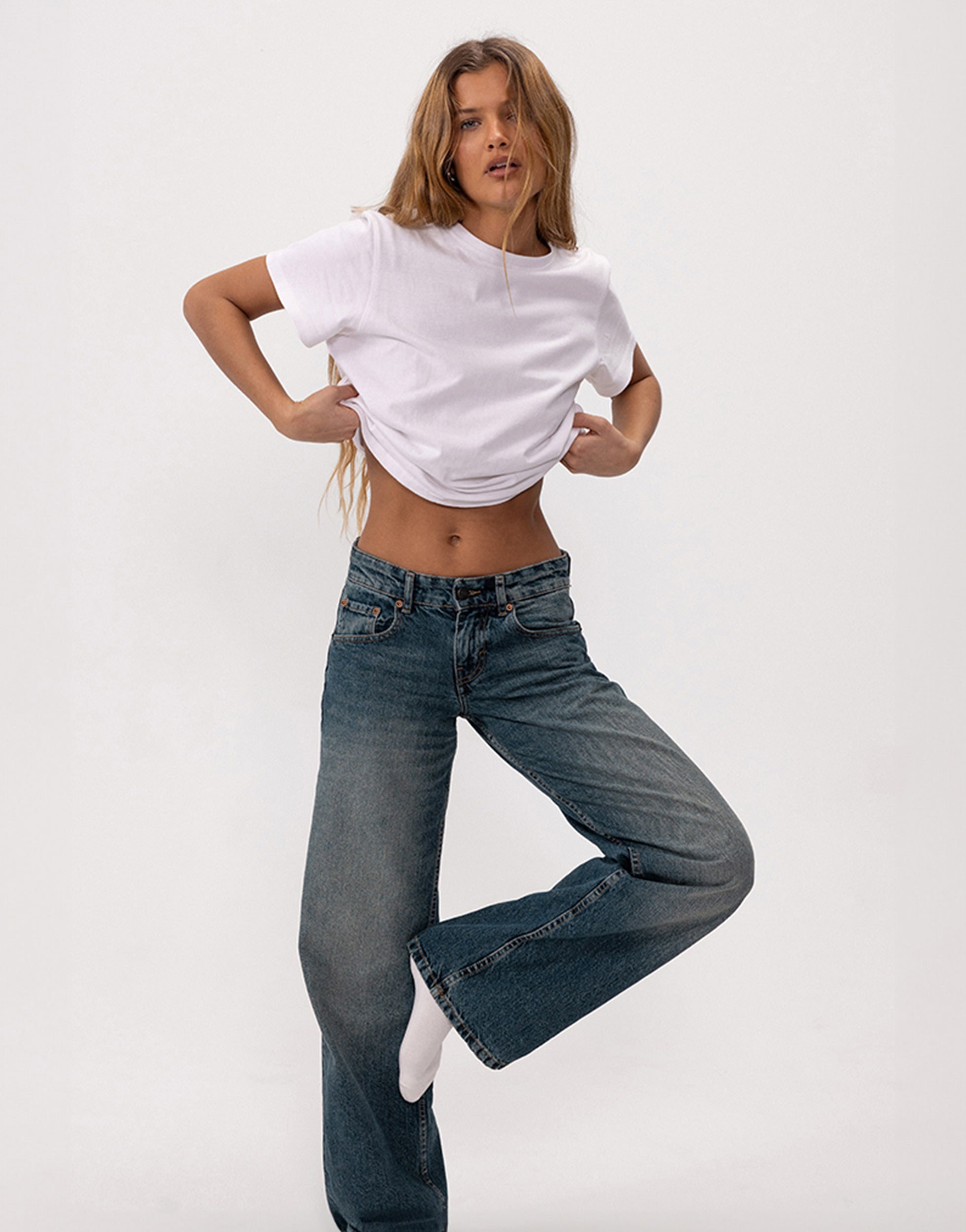 Steel Blue Low Rise Straight Leg Jeans | Parallel – motelrocks-com-us