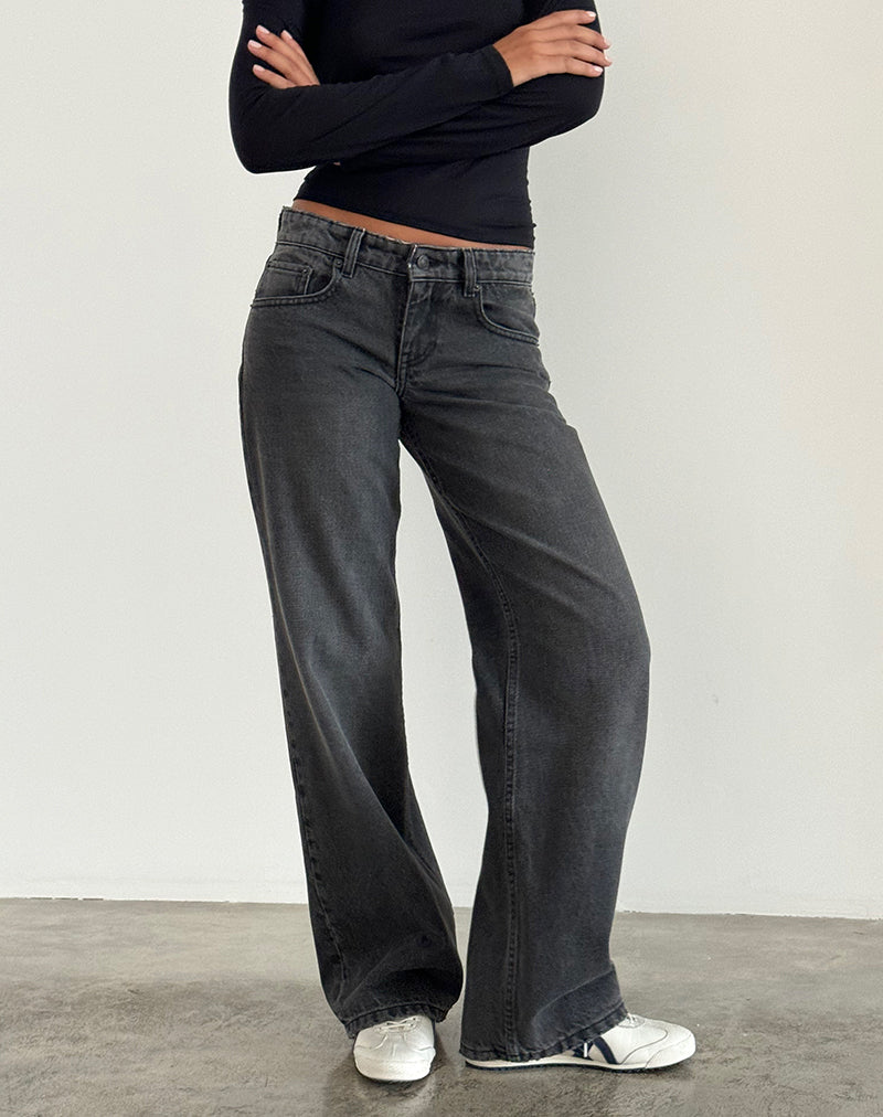 Low Rise Parallel Jeans in Washed Black Grey