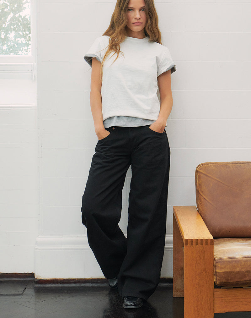 Black Rinse Wide Leg Low Rise Jeans | Roomy – motelrocks-com-us