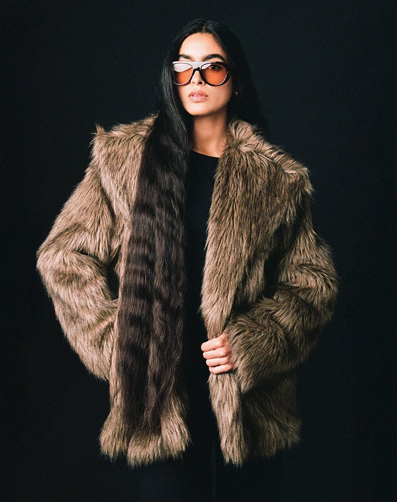 Faux Long Fur Brown Jacket | Lupita – motelrocks-com-us