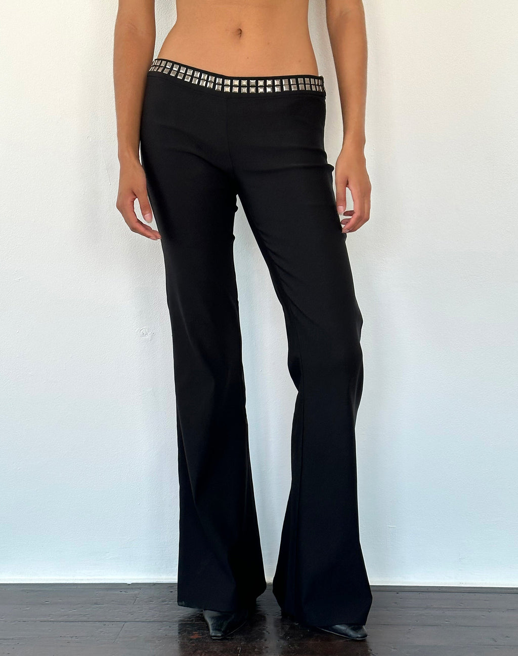 Macias Studded Flared Trousers in Black Tailoring